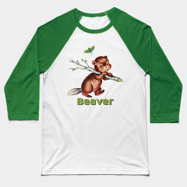 Smiling little beaver carrying a branch Baseball T-Shirt by LittleBean